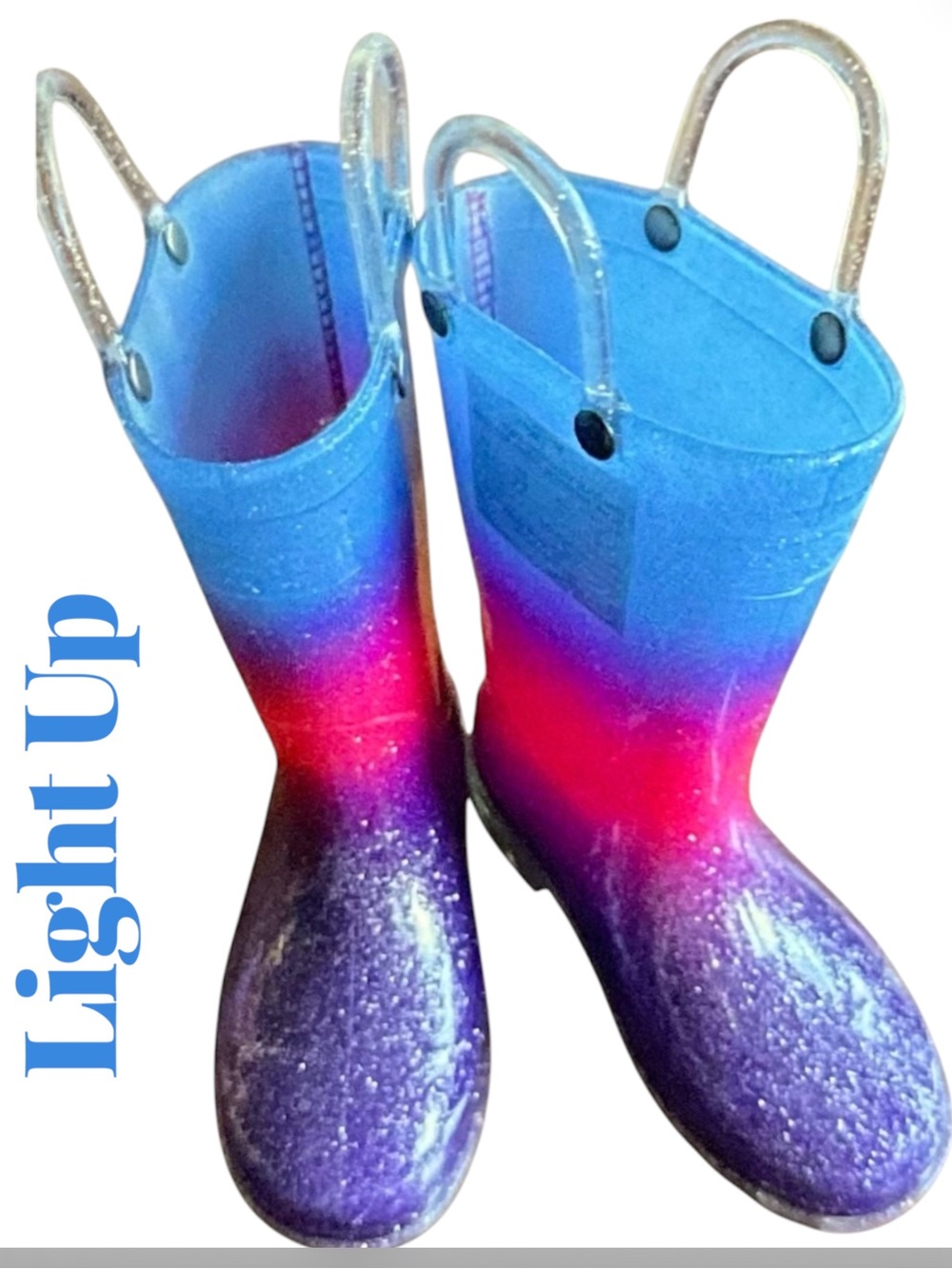 Girls Western Chief Ombre Kids Light-Up Rain Boots Blue Pink Purple - Sz 7-8